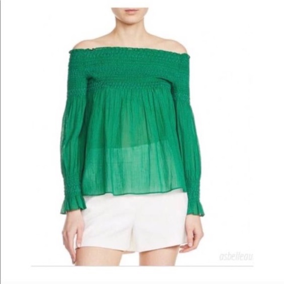 MAJE smocked off the shoulder green top Size 1 - Picture 3 of 10
